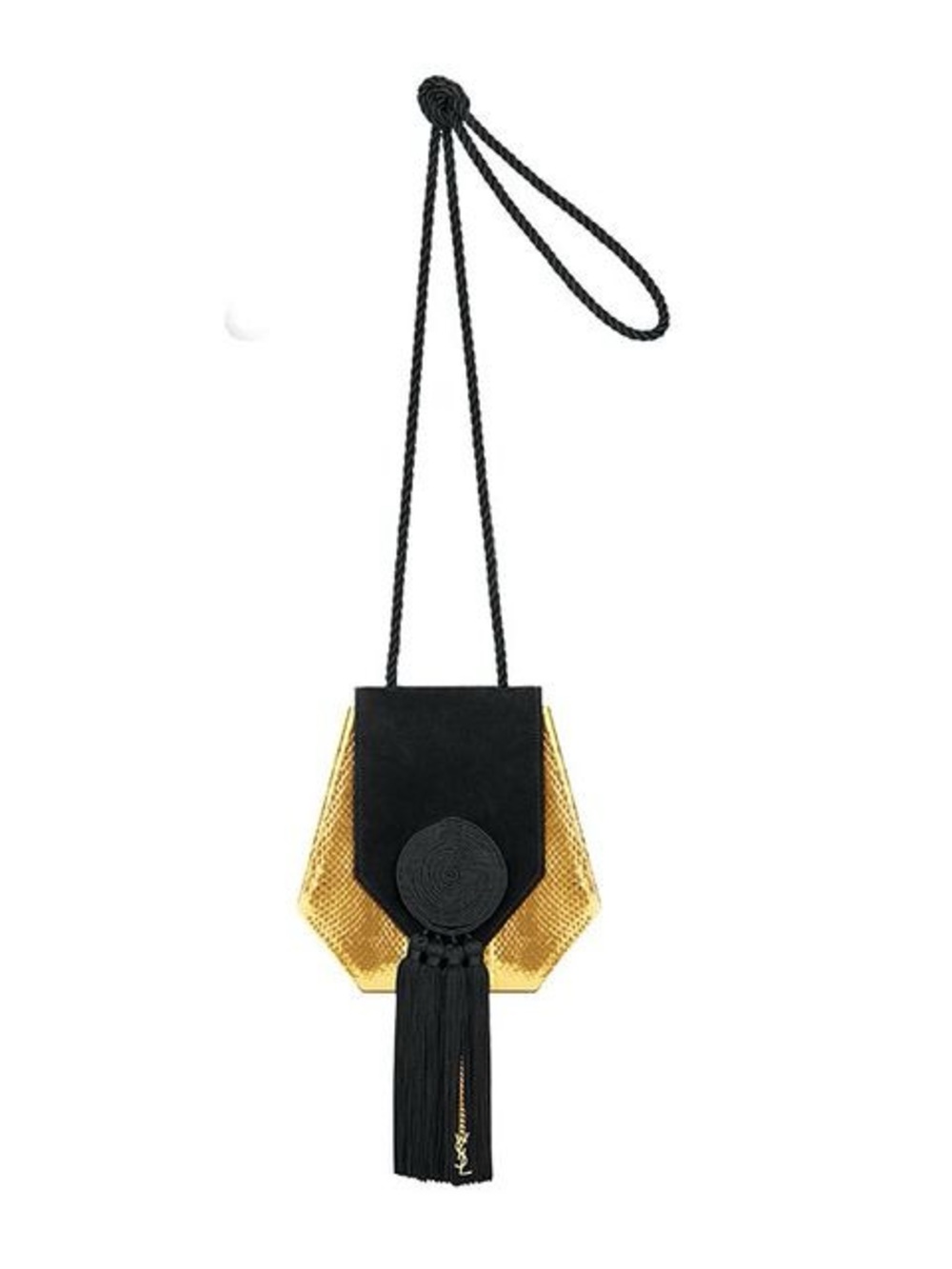 Saint Laurent Black and Gold Mini Tassel Crossbody Pouch